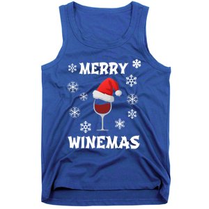 Merry Winemas Funny Christmas Wine Lover Santa Hat Xmas Snow Gift Tank Top