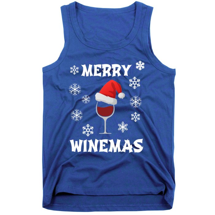 Merry Winemas Funny Christmas Wine Lover Santa Hat Xmas Snow Gift Tank Top