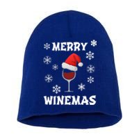 Merry Winemas Funny Christmas Wine Lover Santa Hat Xmas Snow Gift Short Acrylic Beanie