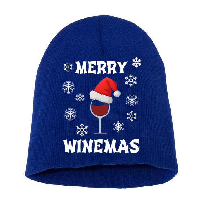 Merry Winemas Funny Christmas Wine Lover Santa Hat Xmas Snow Gift Short Acrylic Beanie