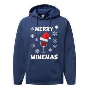 Merry Winemas Funny Christmas Wine Lover Santa Hat Xmas Snow Gift Performance Fleece Hoodie