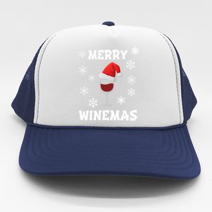 Merry Winemas Funny Christmas Wine Lover Santa Hat Xmas Snow Gift Trucker Hat