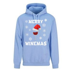 Merry Winemas Funny Christmas Wine Lover Santa Hat Xmas Snow Gift Unisex Surf Hoodie