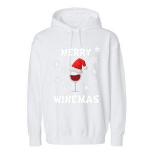 Merry Winemas Funny Christmas Wine Lover Santa Hat Xmas Snow Gift Garment-Dyed Fleece Hoodie