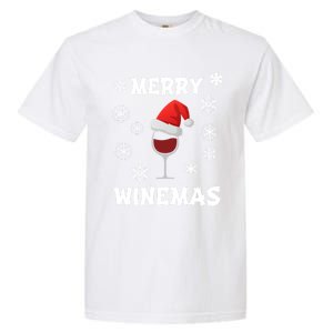 Merry Winemas Funny Christmas Wine Lover Santa Hat Xmas Snow Gift Garment-Dyed Heavyweight T-Shirt