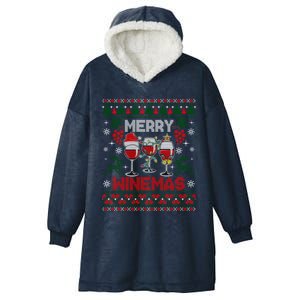 Merry Winemas Funny Wine Ing Ugly Christmas Gift Hooded Wearable Blanket