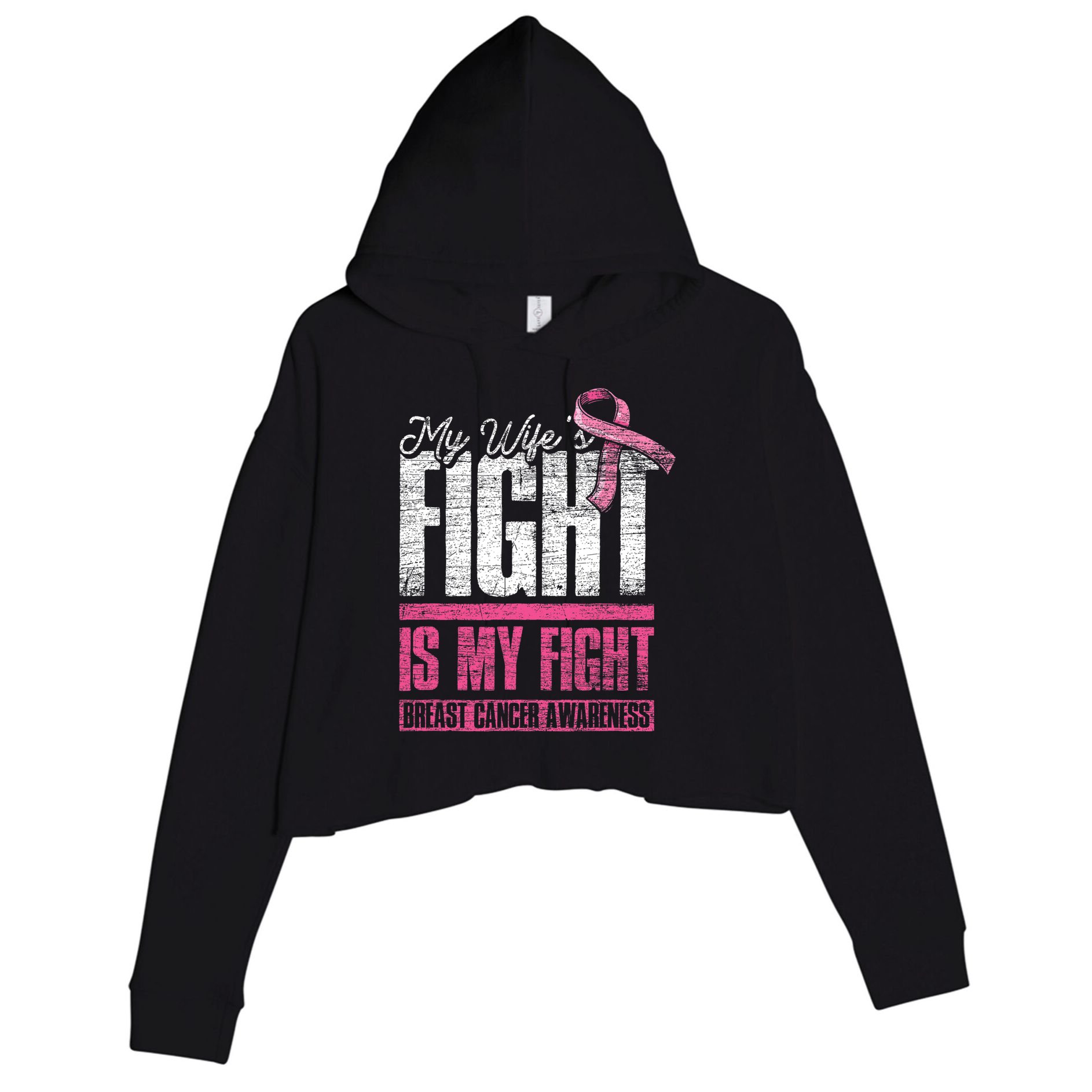 My Wifes Fight Is My Fight Husband Breast Cancer Awareness Crop Fleece Hoodie