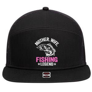 Mother Wife Fishing Legend Fisher Grandma Mom Fishing Gift 7 Panel Mesh Trucker Snapback Hat