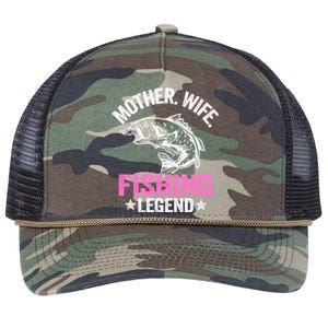 Mother Wife Fishing Legend Fisher Grandma Mom Fishing Gift Retro Rope Trucker Hat Cap