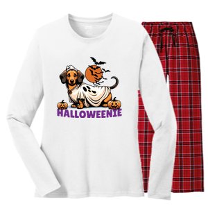 My Weenie Funny Dog Halloweenie Dachshund Weiner Halloween Women's Long Sleeve Flannel Pajama Set 