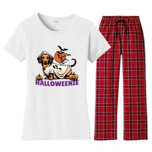 My Weenie Funny Dog Halloweenie Dachshund Weiner Halloween Women's Flannel Pajama Set