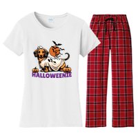 My Weenie Funny Dog Halloweenie Dachshund Weiner Halloween Women's Flannel Pajama Set