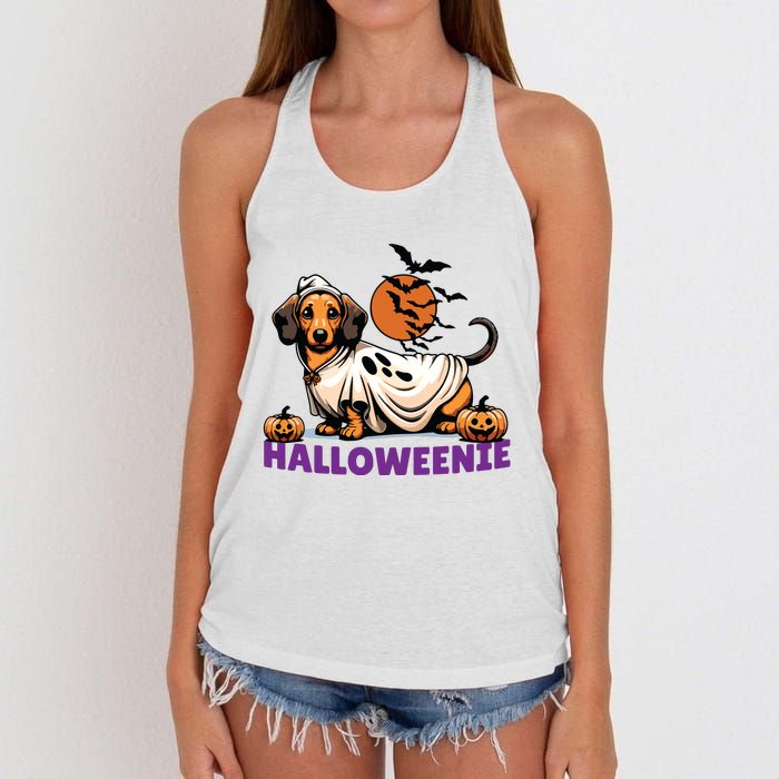 My Weenie Funny Dog Halloweenie Dachshund Weiner Halloween Women's Knotted Racerback Tank