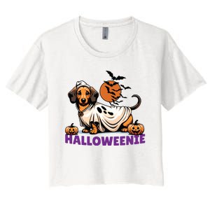 My Weenie Funny Dog Halloweenie Dachshund Weiner Halloween Women's Crop Top Tee