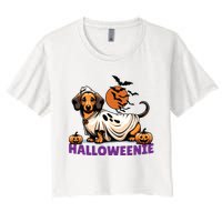 My Weenie Funny Dog Halloweenie Dachshund Weiner Halloween Women's Crop Top Tee