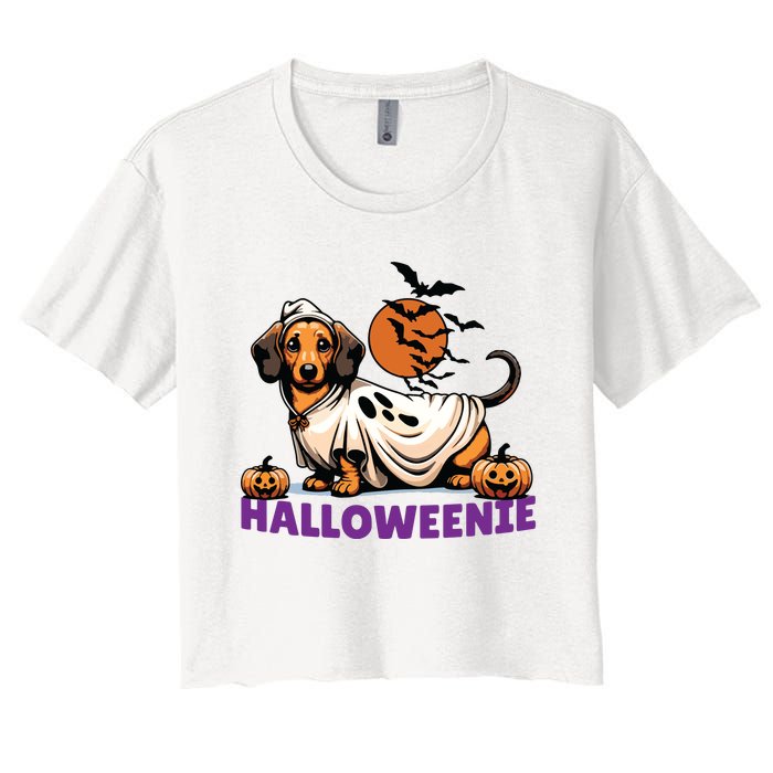 My Weenie Funny Dog Halloweenie Dachshund Weiner Halloween Women's Crop Top Tee