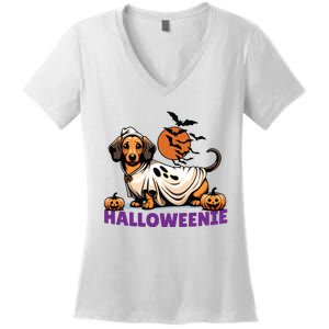 My Weenie Funny Dog Halloweenie Dachshund Weiner Halloween Women's V-Neck T-Shirt