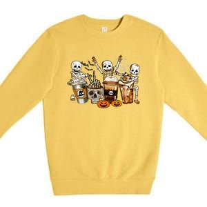 Men Womens Funny Skeleton Horror Coffee Halloween Costumes Gift Premium Crewneck Sweatshirt