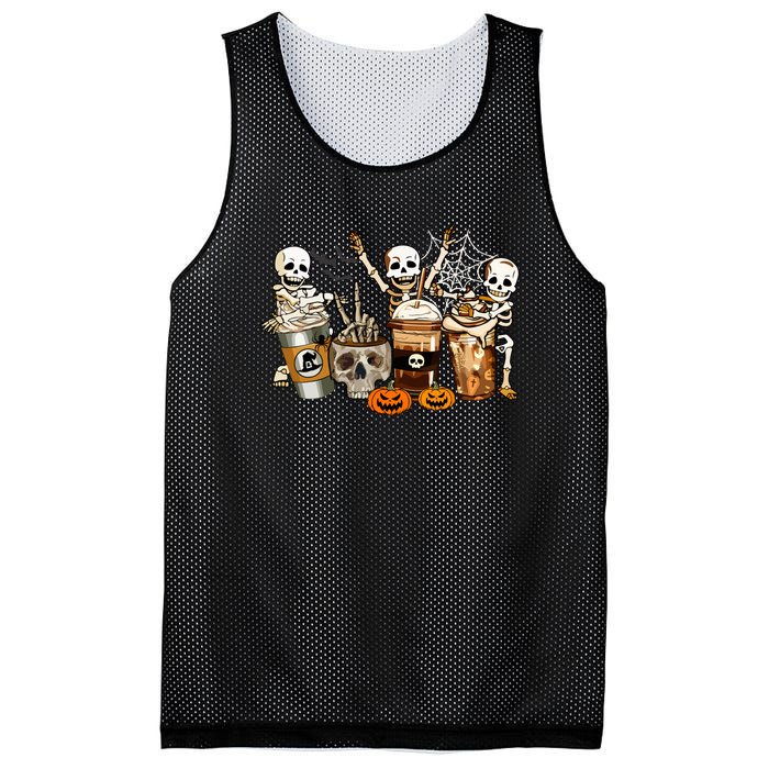 Men Womens Funny Skeleton Horror Coffee Halloween Costumes Gift Mesh Reversible Basketball Jersey Tank