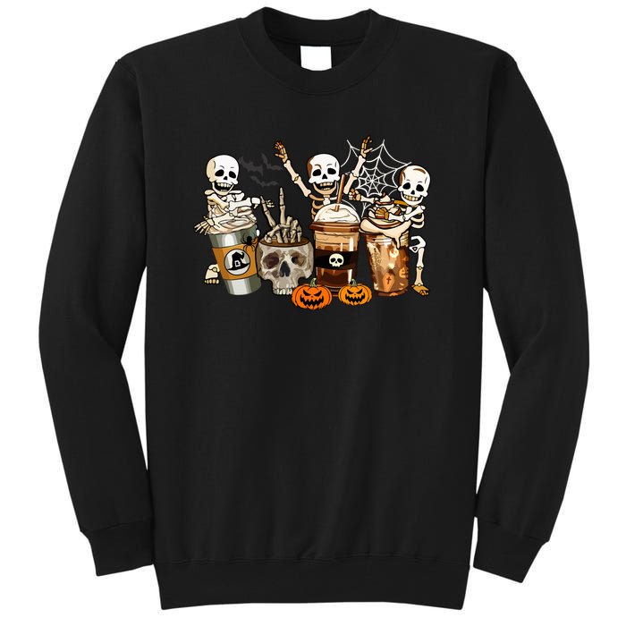 Men Womens Funny Skeleton Horror Coffee Halloween Costumes Gift Tall Sweatshirt