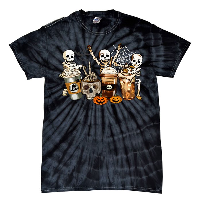 Men Womens Funny Skeleton Horror Coffee Halloween Costumes Gift Tie-Dye T-Shirt