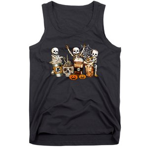 Men Womens Funny Skeleton Horror Coffee Halloween Costumes Gift Tank Top