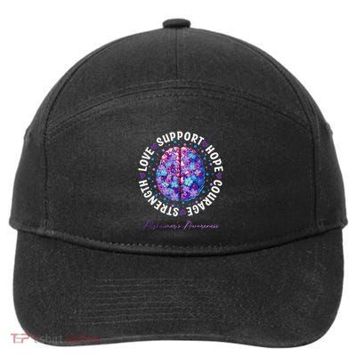Motivational Words Floral Brain Ribbon AlzheimerS Awareness 7-Panel Snapback Hat