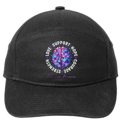 Motivational Words Floral Brain Ribbon AlzheimerS Awareness 7-Panel Snapback Hat