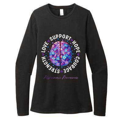 Motivational Words Floral Brain Ribbon AlzheimerS Awareness Womens CVC Long Sleeve Shirt