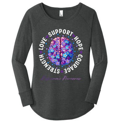 Motivational Words Floral Brain Ribbon AlzheimerS Awareness Women's Perfect Tri Tunic Long Sleeve Shirt