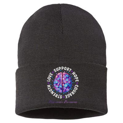 Motivational Words Floral Brain Ribbon AlzheimerS Awareness Sustainable Knit Beanie