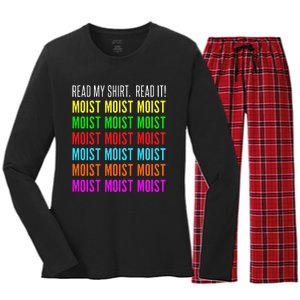 Moist Word Funny Read My For Moisture And Moist Lover Women's Long Sleeve Flannel Pajama Set 