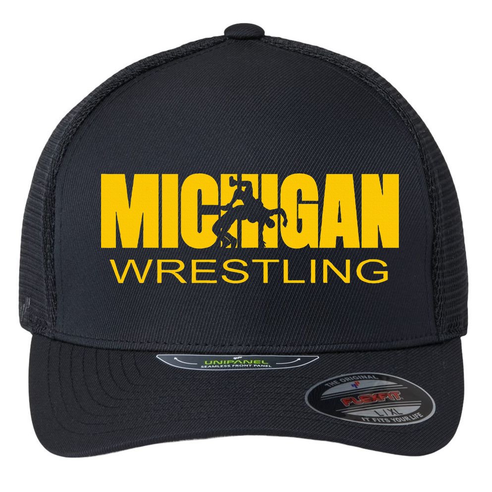 Michigan Wrestling Freestyle Wrestler Mi The Wolverine State Flexfit Unipanel Trucker Cap