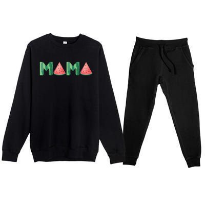 Mama Watermelon Funny Summer Fruit Gift - Great Mother's Day Premium Crewneck Sweatsuit Set