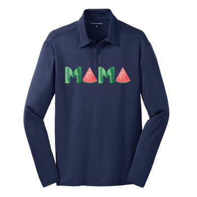 Mama Watermelon Funny Summer Fruit Gift - Great Mother's Day Silk Touch Performance Long Sleeve Polo