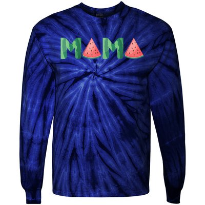 Mama Watermelon Funny Summer Fruit Gift - Great Mother's Day Tie-Dye Long Sleeve Shirt