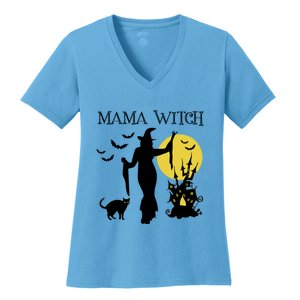 Mama Witch Funny Halloween Mother Mom Quote Witch Graphic Gift Women's V-Neck T-Shirt