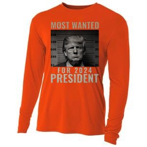 Most Wanted Funny Trump 2024 Mugshot For President Cooling Performance Long Sleeve Crew