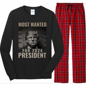 Most Wanted Funny Trump 2024 Mugshot For President Long Sleeve Pajama Set