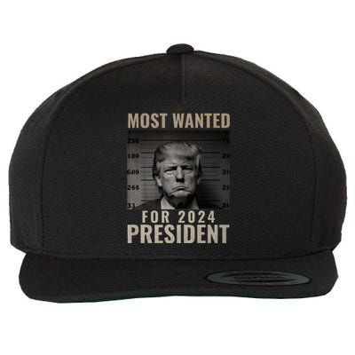 Most Wanted Funny Trump 2024 Mugshot For President Wool Snapback Cap