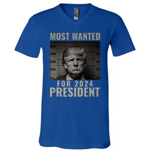 Most Wanted Funny Trump 2024 Mugshot For President V-Neck T-Shirt