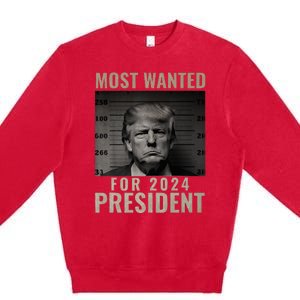 Most Wanted Funny Trump 2024 Mugshot For President Premium Crewneck Sweatshirt