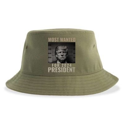 Most Wanted Funny Trump 2024 Mugshot For President Sustainable Bucket Hat