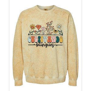 Maestra Wild Flowers Cultivando Bilingues Spanish Teacher Colorblast Crewneck Sweatshirt