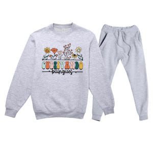 Maestra Wild Flowers Cultivando Bilingues Spanish Teacher Premium Crewneck Sweatsuit Set