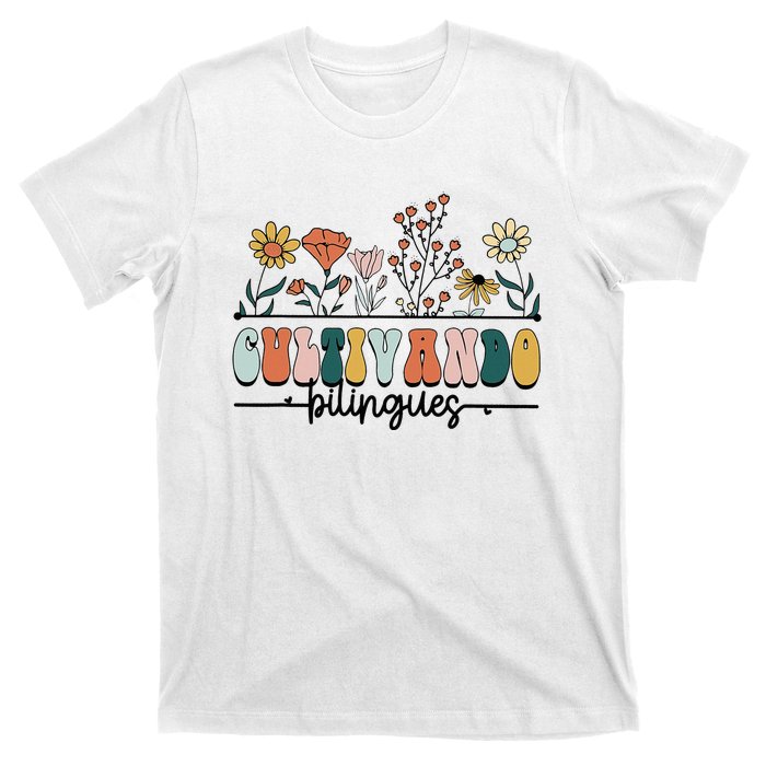 Maestra Wild Flowers Cultivando Bilingues Spanish Teacher T-Shirt