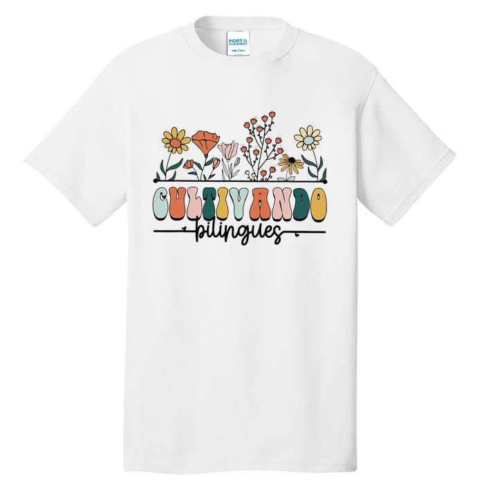 Maestra Wild Flowers Cultivando Bilingues Spanish Teacher Tall T-Shirt