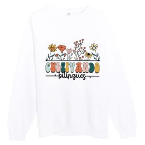 Maestra Wild Flowers Cultivando Bilingues Spanish Teacher Premium Crewneck Sweatshirt