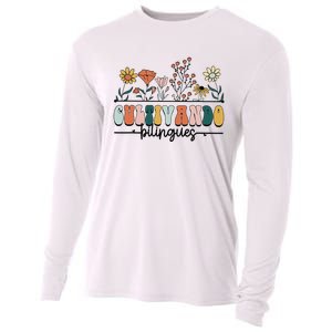 Maestra Wild Flowers Cultivando Bilingues Spanish Teacher Cooling Performance Long Sleeve Crew