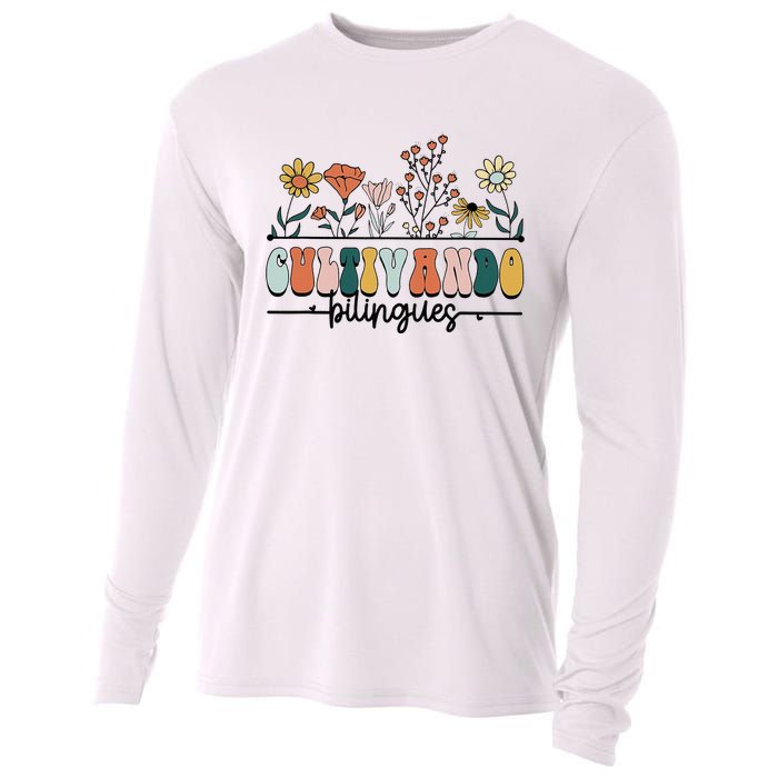 Maestra Wild Flowers Cultivando Bilingues Spanish Teacher Cooling Performance Long Sleeve Crew